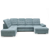 ECKSOFA U-Form OLIVIA U Links mit Schlaffunktion 124x257 Velours Blaugrau - Silberfarben/Blaugrau, Holz/Kunststoff (320/103/202cm) - Muffo