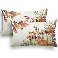 KISSENBEZUG 30 x 50 cm 2er Set Herbst Kürbis Deko Leinen Mischgewebe - Multicolor, Textil (50/30cm)