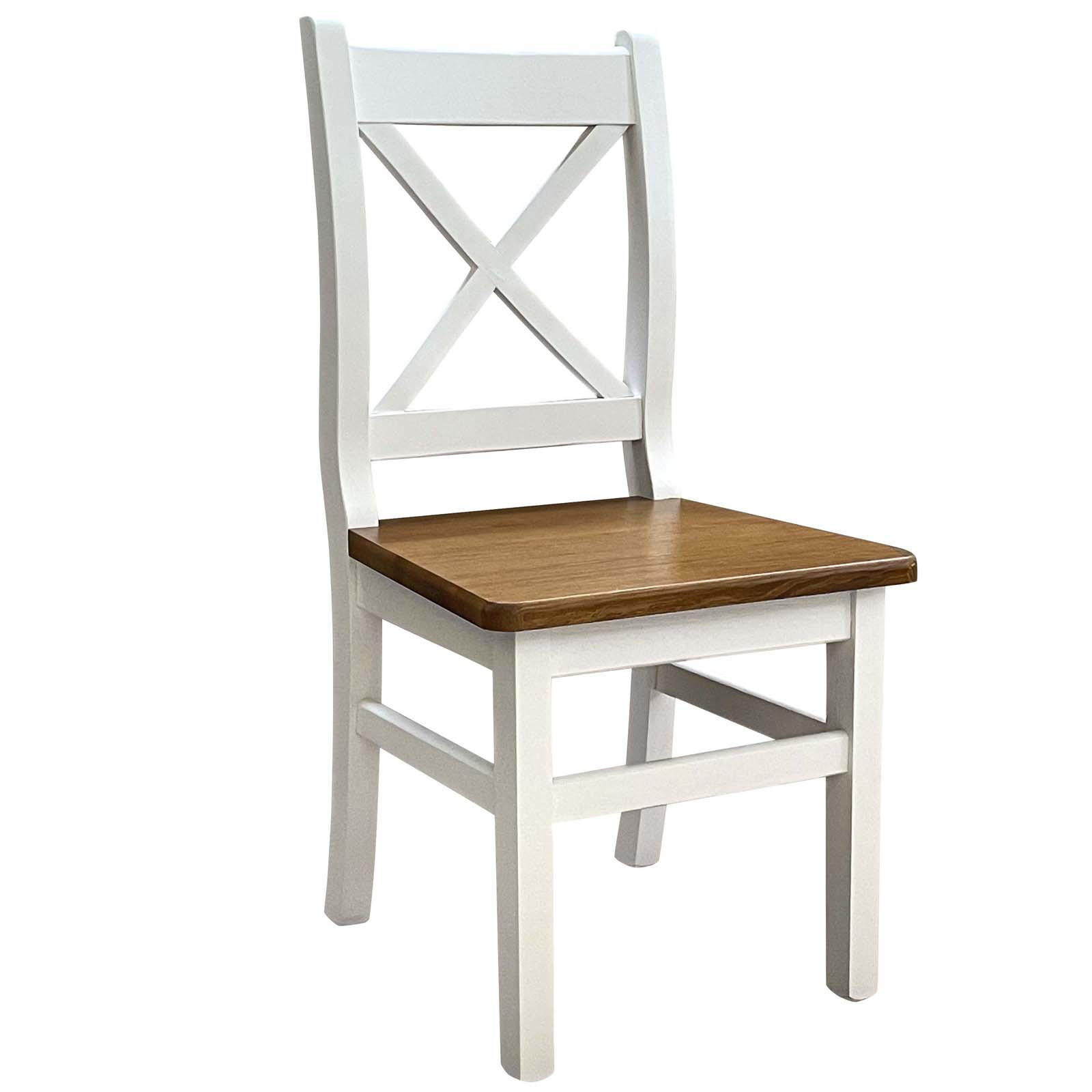 STUHL Kiefer massiv mit Kreuzrücken, weiß und Eiche Farbe - Eichefarben, Holz (47/97/46cm)