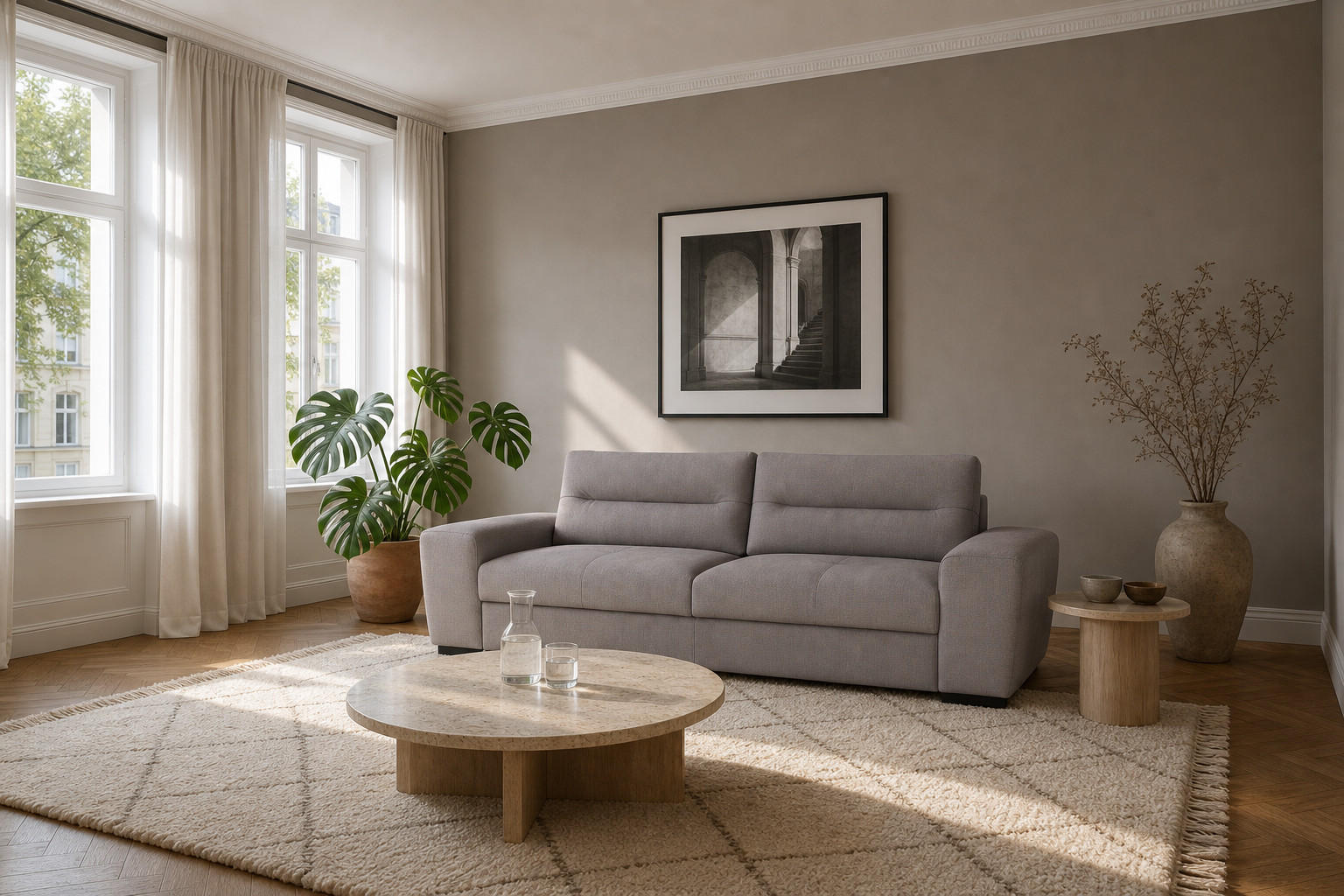 3-SITZER Carlisle Chenille Braun 274/97/93 cm - Graubraun, Kunststoff/Textil (274/93/97cm) - foamnova
