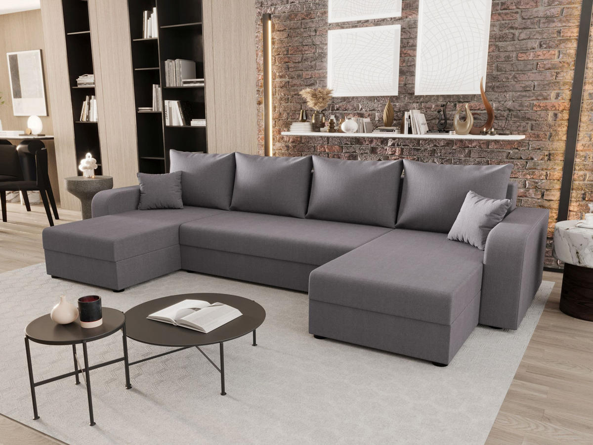 WOHNLANDSCHAFT HEWLET U BIS Cosmic 160 mit Schlaffunktion - Grau, Textil (305/90/140cm) - Bedante
