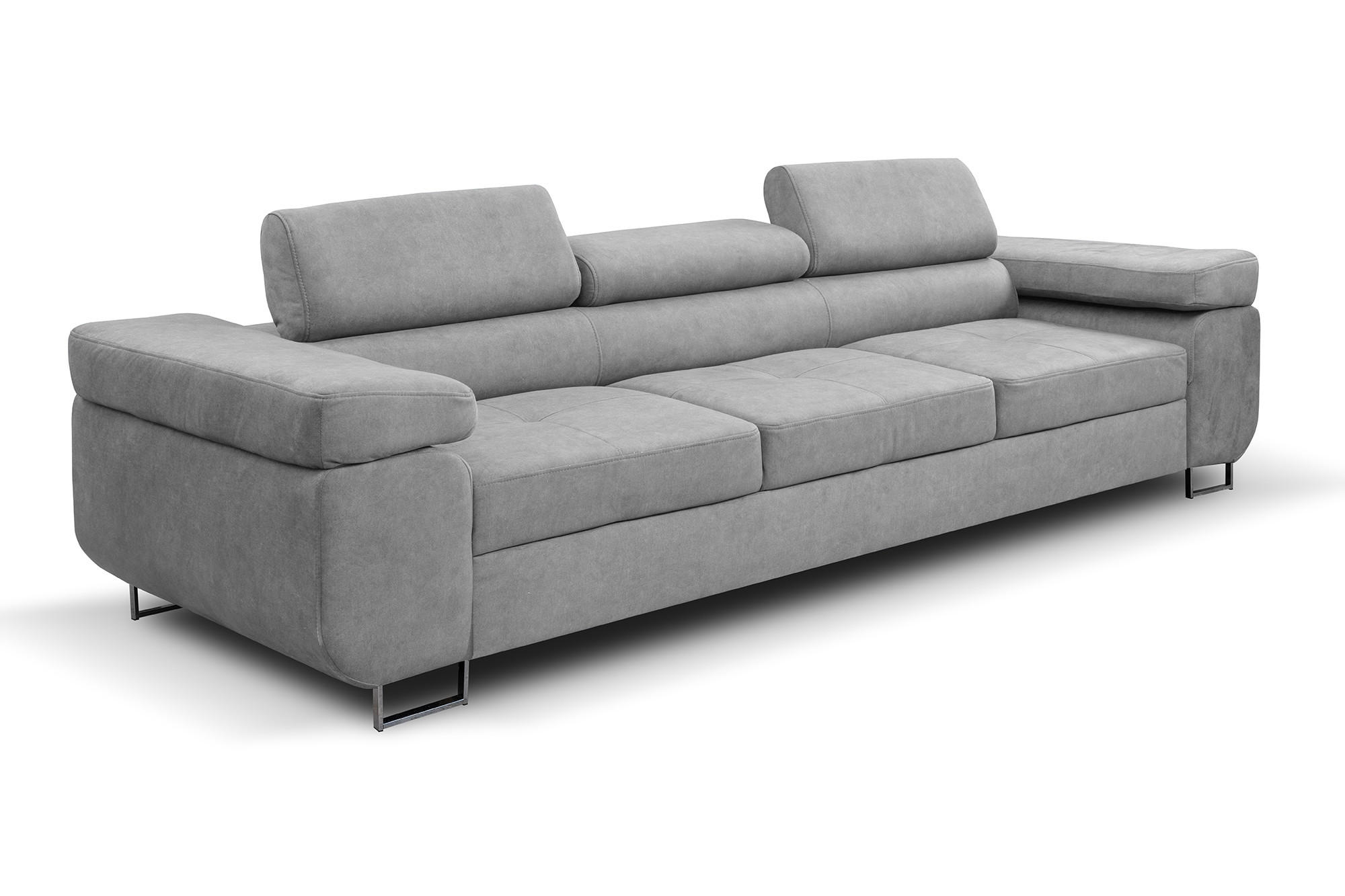 SOFA Marlene II 274 x 97 cm, mit verstellbaren Kopfstützen Schlaffunktion Wohnzimmersofa 3 Sitzer, hellgrau - Hellgrau, Kunststoff (274/87/97cm) - Margaret Hadas24