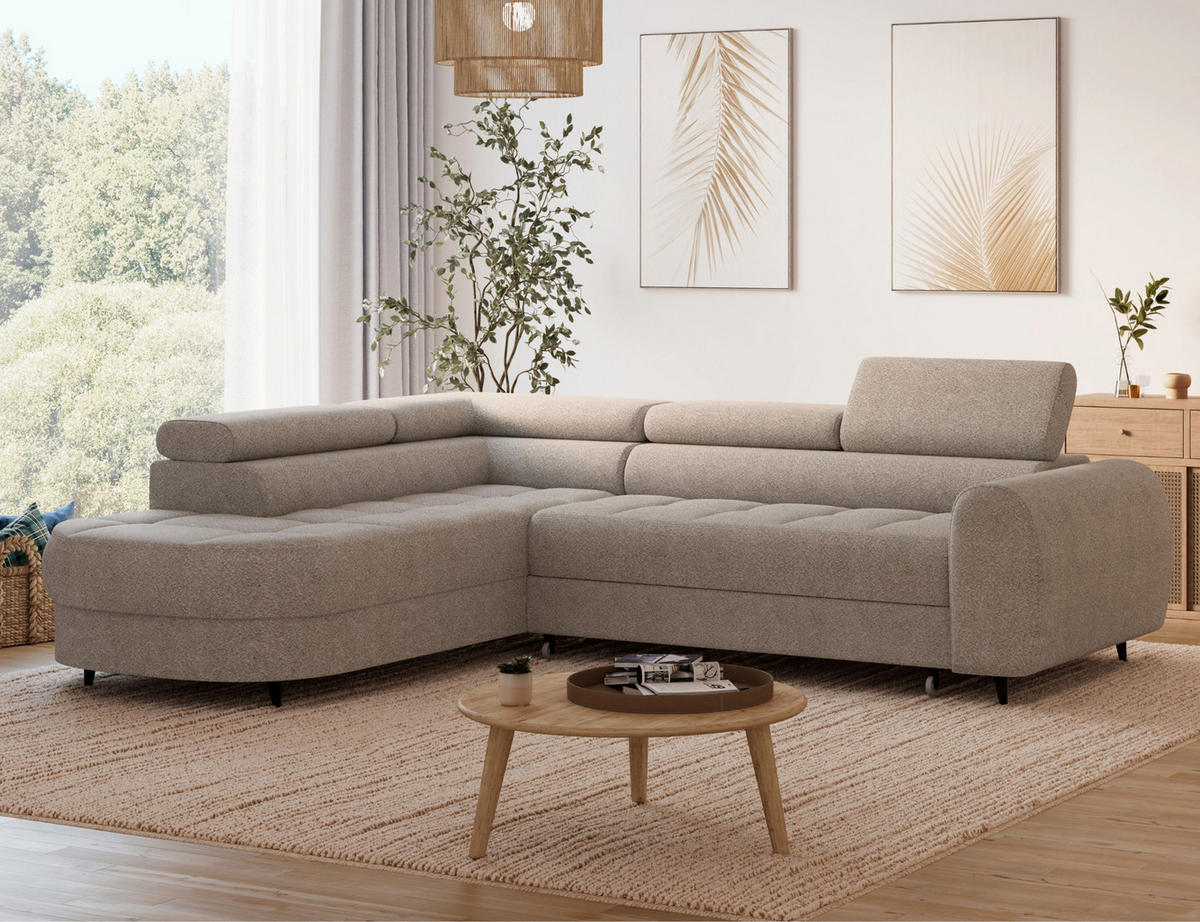 ECKSOFA Vesteria mit Schlaffunktion und Bettkasten – Modernes Design, verstellbare Kopfstützen und hoher Sitzkomfort - Beige, Kunststoff (279/72cm) - Wohnideebilder