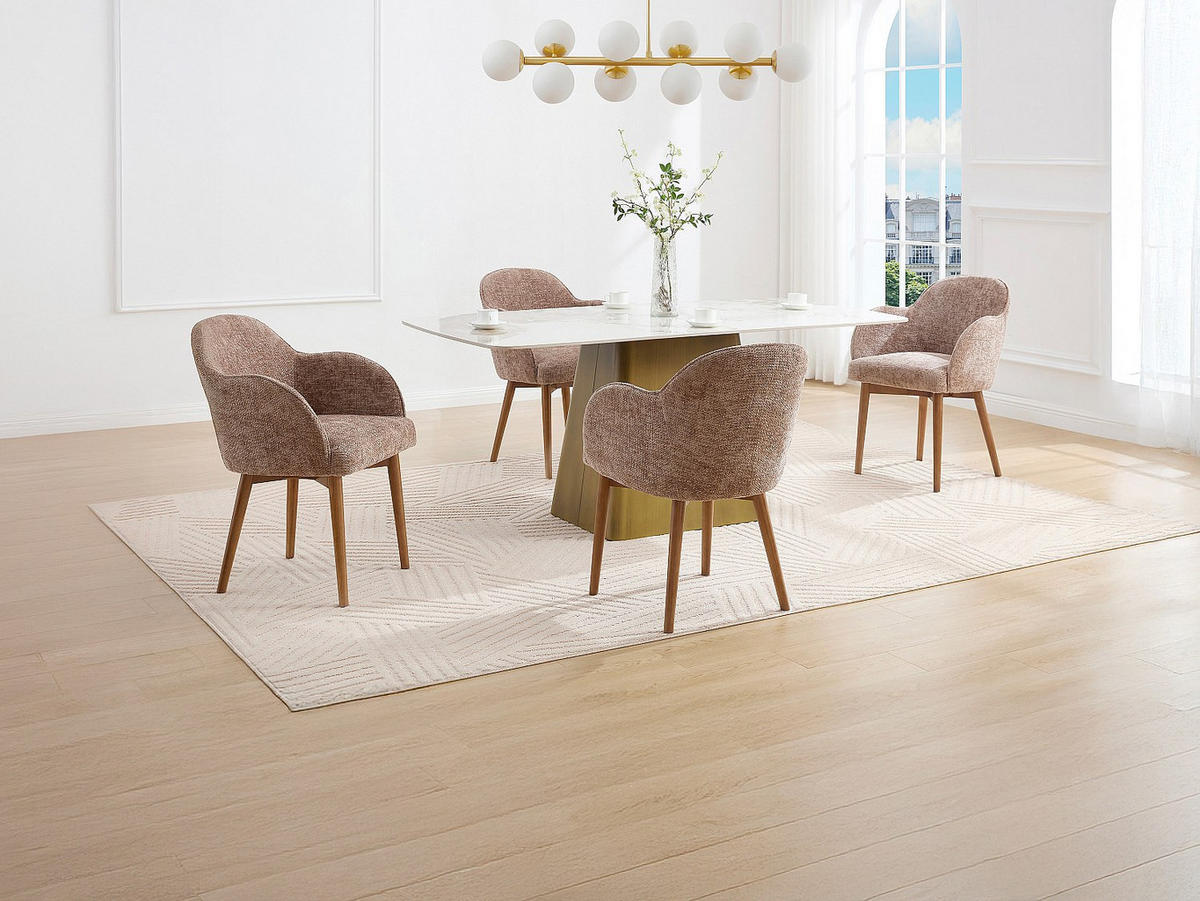 STUHL mit Armlehnen - Strukturstoff & Kautschukholz - Taupe - MODINIA - Braun, Textil (60/84/58cm) - Vente-Unique