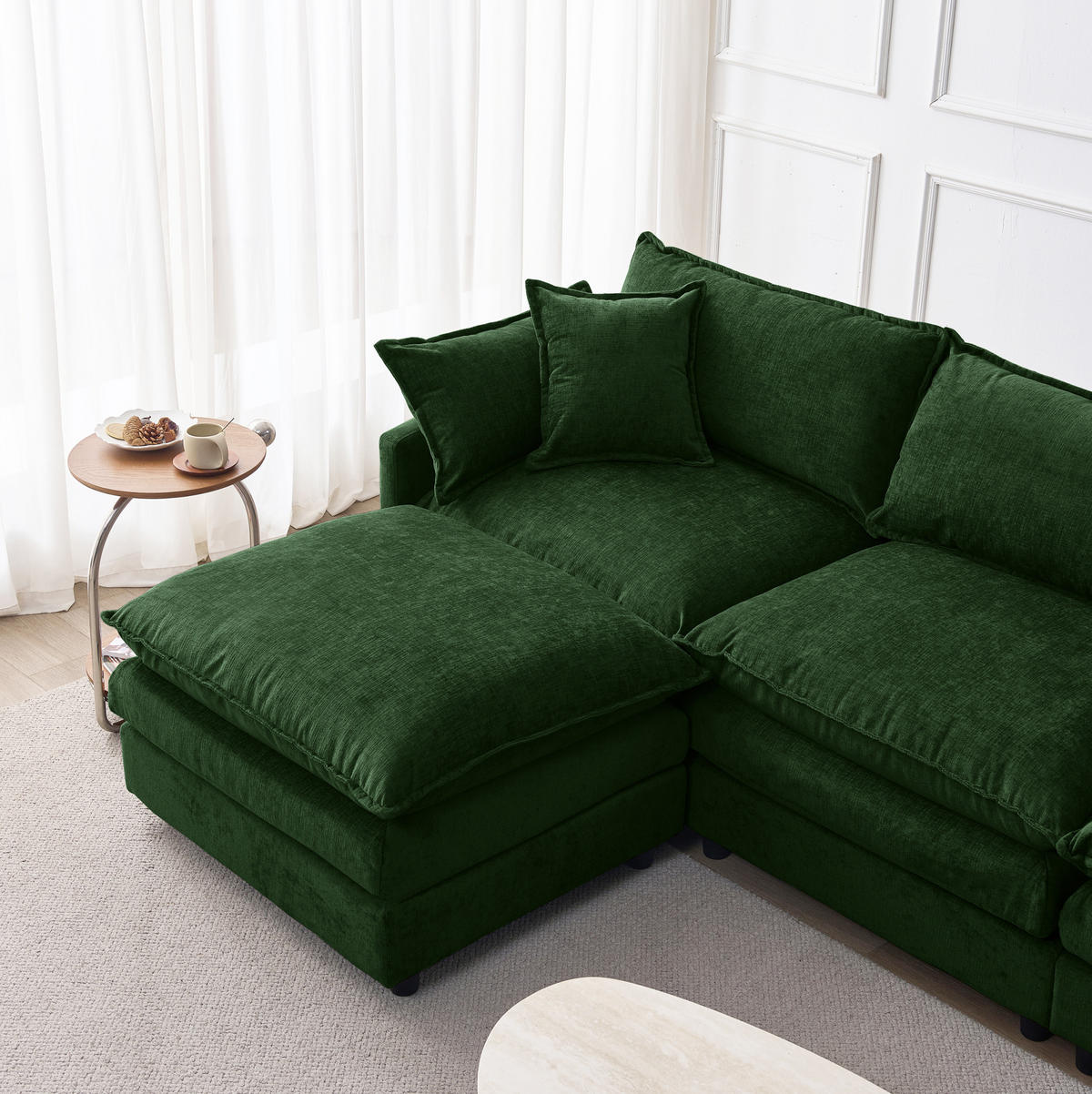ECKSOFA 267/154/85 cm grün aus Chenille mit Hocker und modularem Design - Grün, Textil (154/267cm) - OKWISH