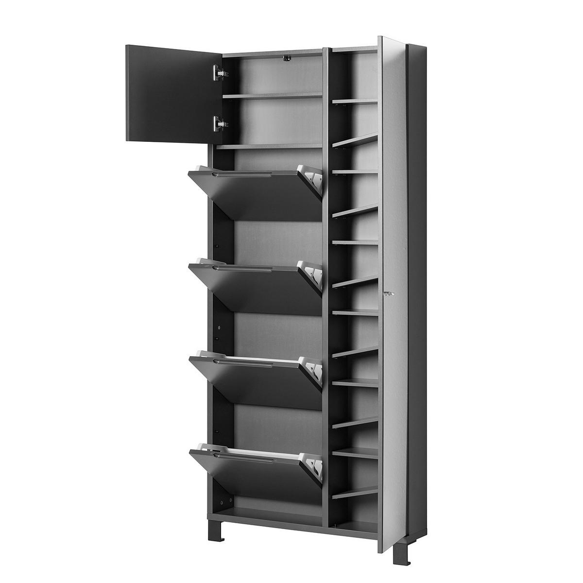 SCHUHSCHRANK mit Spiegeltür - Dunkelgrau/Schwarz, Holzwerkstoff (84/185/17cm) - home24