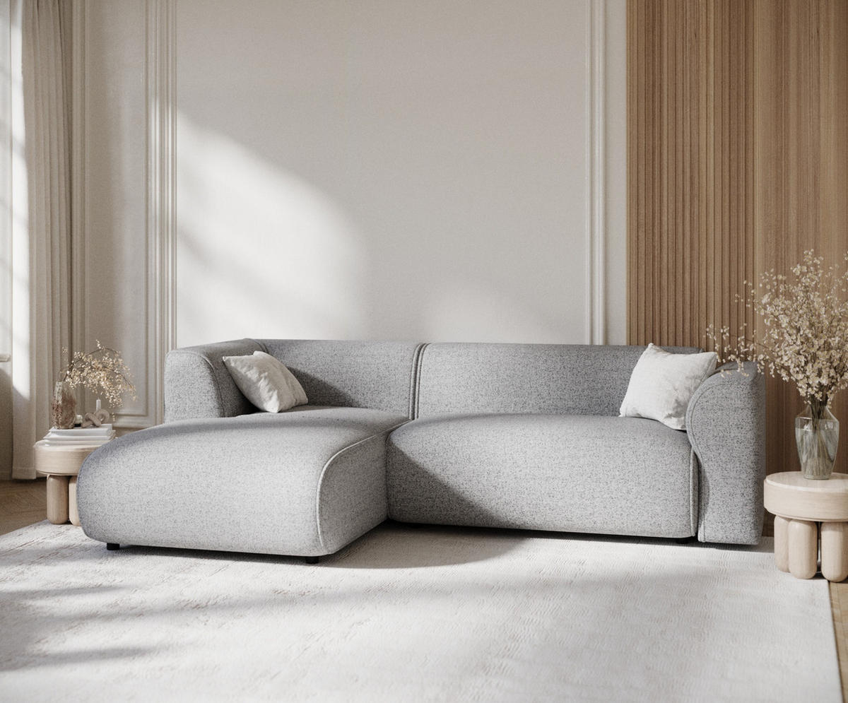 ECKSOFA Melani Grau Webstoff - Schwarz/Grau, Holz/Holzwerkstoff (253/153cm) - Maison de Reve