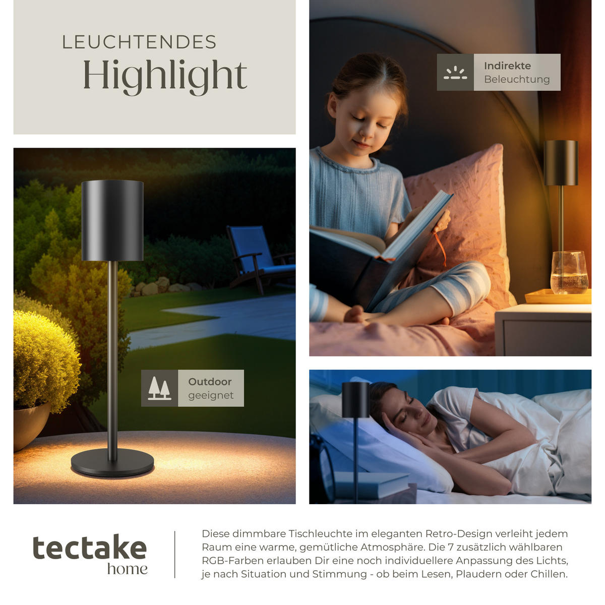 AKKU-TISCHLAMPE Corly,10 x 37 cm,schwarz - Schwarz, Metall (10/10/37cm) - tectake
