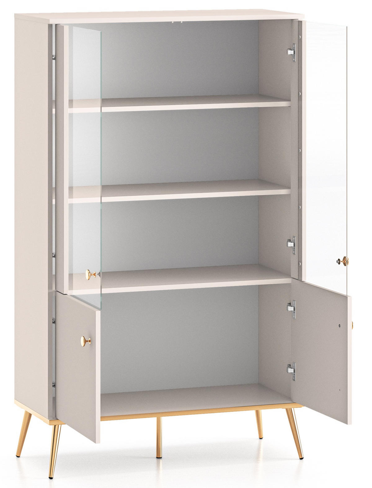 VITRINE Selgin Greige 92 cm - Taupe/Goldfarben, Holzwerkstoff/Metall (91.6/152/39.7cm) - Selsey