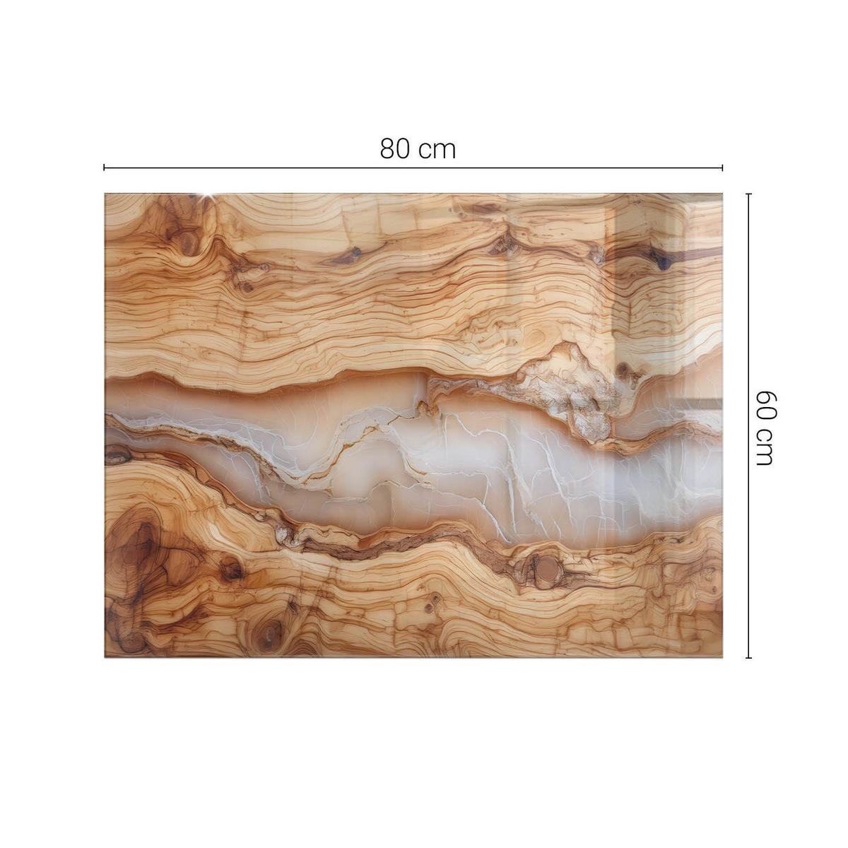 TISCHPLATTE 80x60 cm Naturholz mit Harzdetails - Beige, Glas (80/60/0.4cm) - TULUP