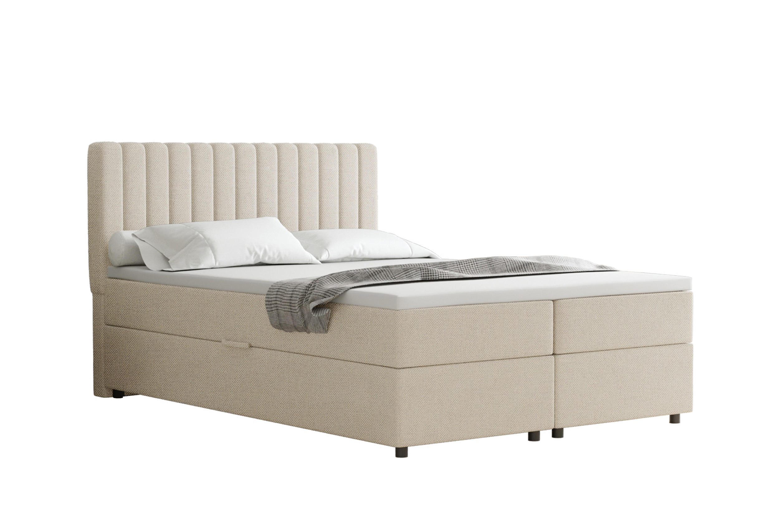 BOXBETT Everest beige 140 x 200 cm Doppelbett mit hochwertiger Bonell-Matratze und Topper - Creme, Holz (140/200cm) - Panda Möbel