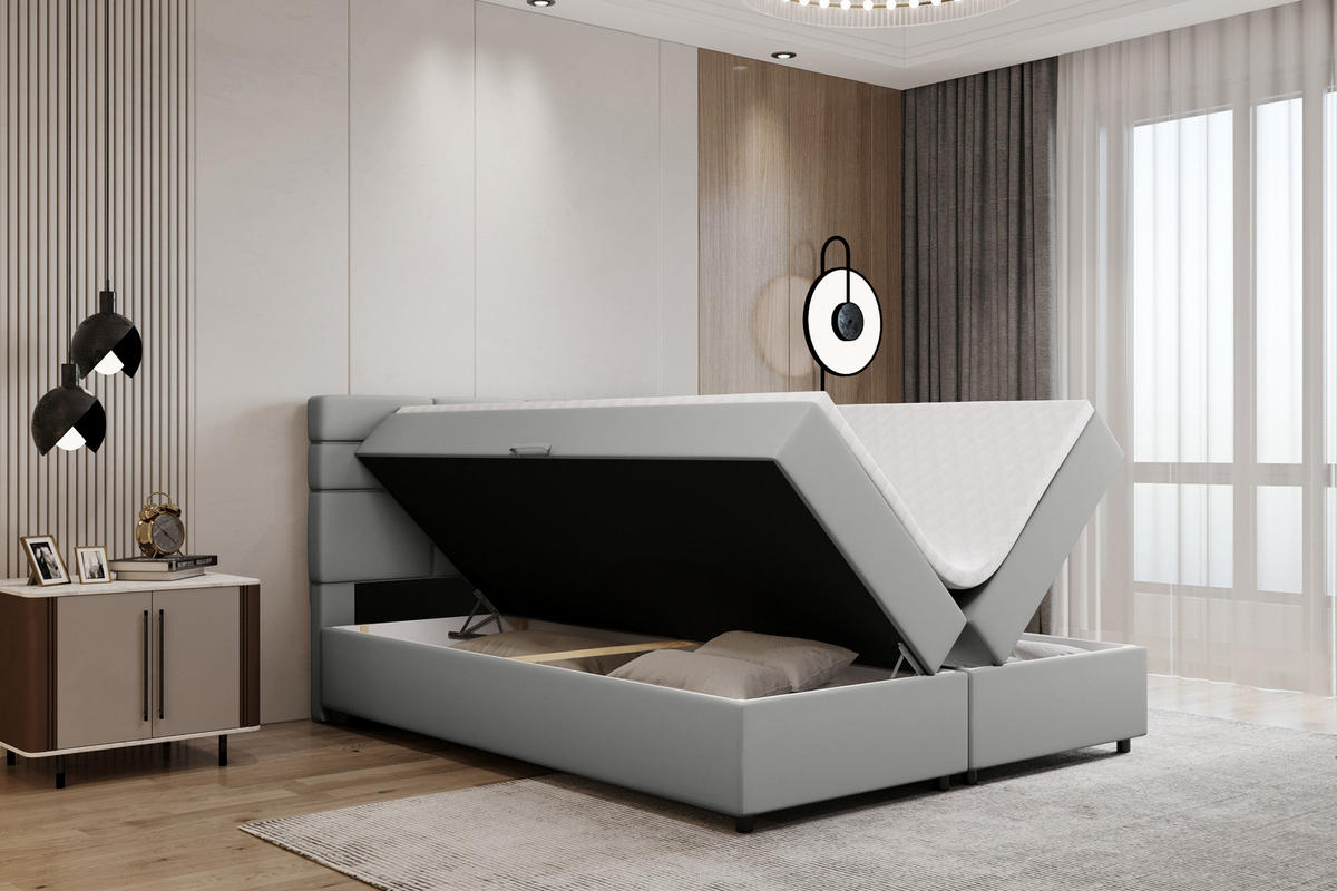 BOXBETT Reve 160 x 200 cm mit Bettkasten und Lattenrost ohne matratze - hellgrau - Dunkelgrau, Holz (160/206cm) - Panda Möbel