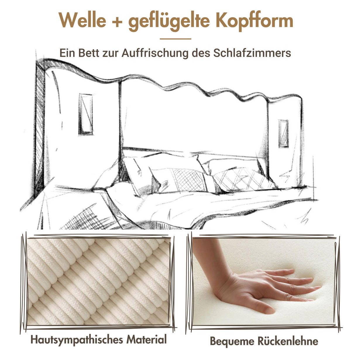 POLSTERBETT 180/200 cm mit Leselampe, USB- und Type-C-Anschluss, hydraulischem Bettkasten und Cordbezug, Beige-Weiß - Beige, Leder (180/200cm) - Redom