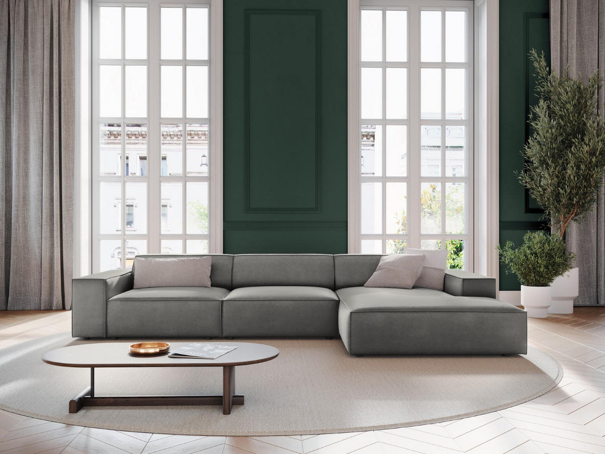 ECKSOFA rechts Jodie aus Samt hellgrau 4 Sitzplätze - Hellgrau, Textil (166/284cm) - Micadoni