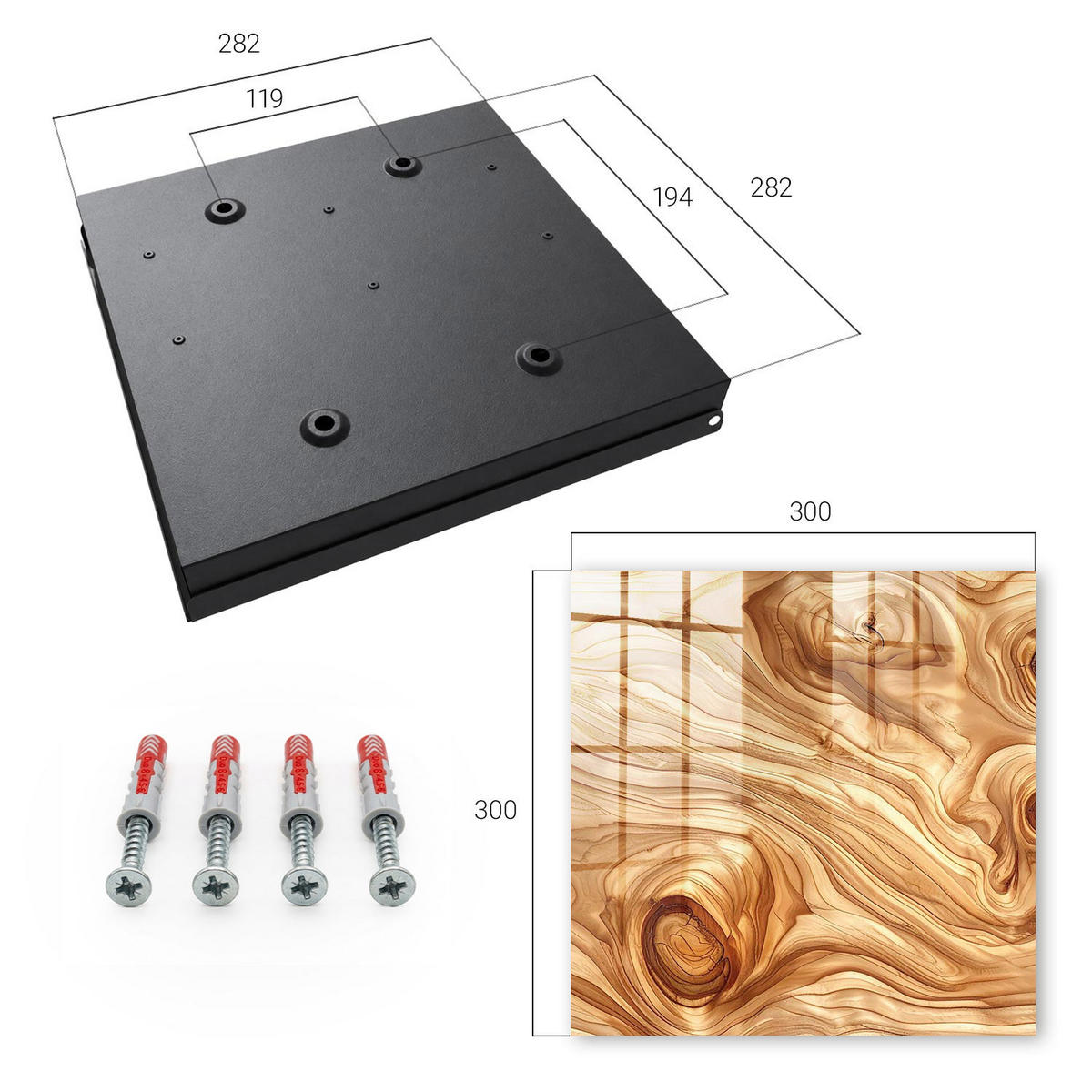 SCHLÜSSELBOX Schwarz 30x30 cm- Türöffnung nach rechts - Holzwellen - Braun, Metall (30/30/5cm) - TULUP
