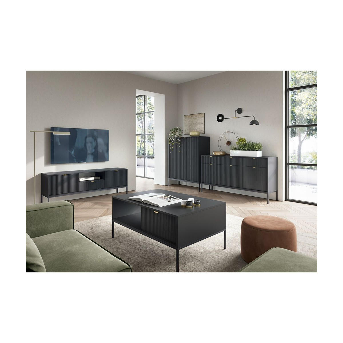 WOHNZIMMER Set 4-tlg. – NOVA – Schwarz - Schwarz, Holzwerkstoff (104/46/68cm) - hi-markt