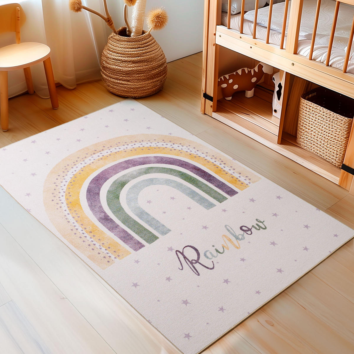 TEPPICH Kinder Flachgewebe Regenbogen-Motiv Polyamid rutschfest Kinderzimmer Creme Rechteckig 100x150 - Creme, Textil (100/150cm) - KADIMA DESIGN