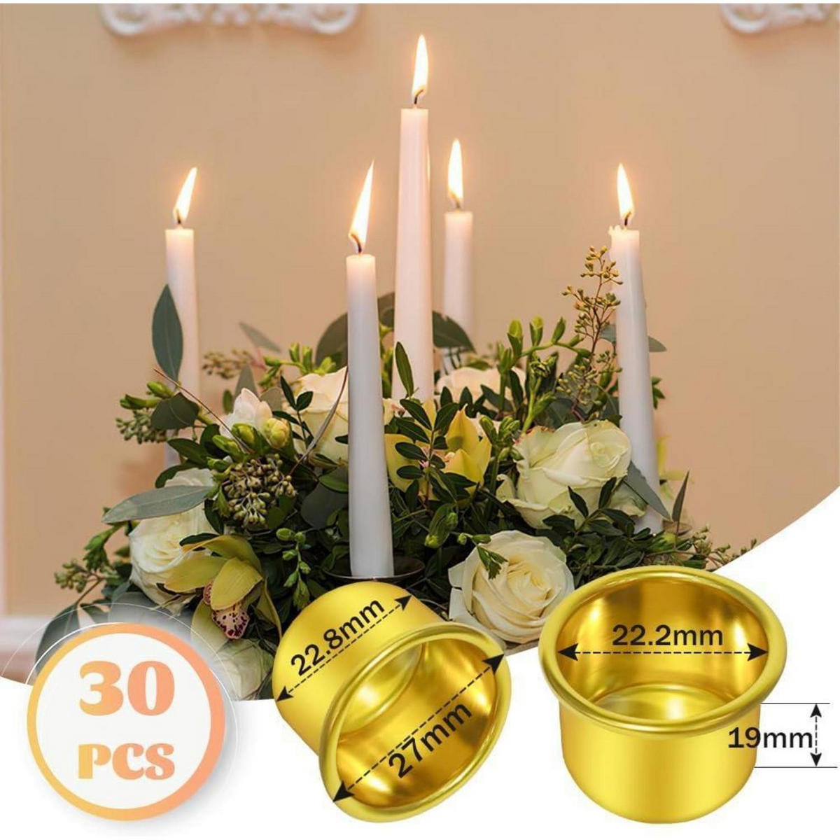 KERZENHALTER Set 36 Stück Gold - Goldfarben, Metall (2.2/1.9/2.2cm)