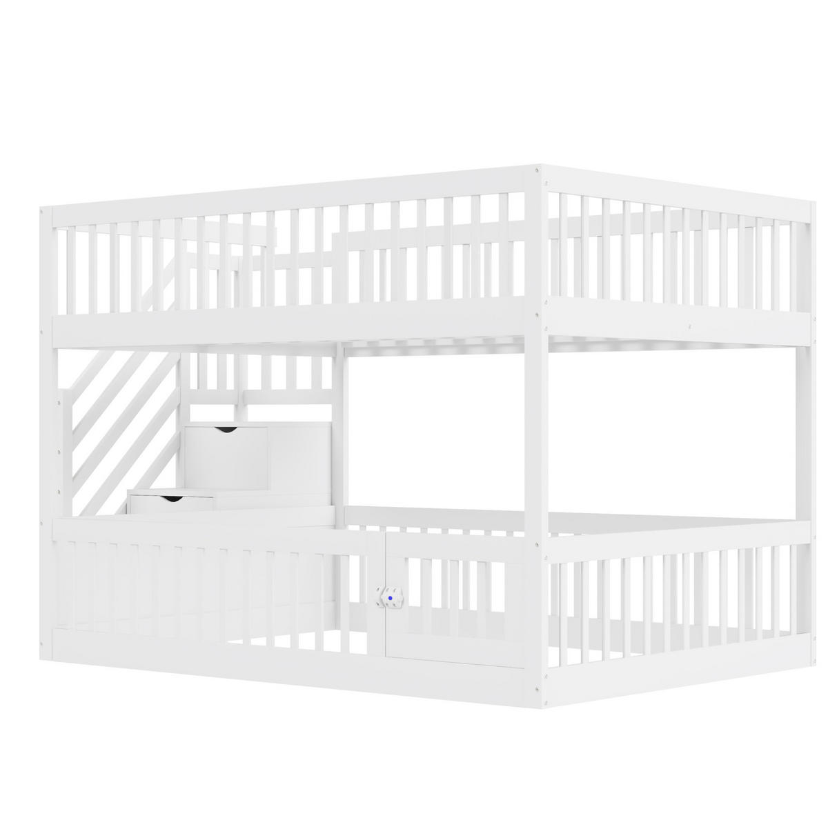ETAGENBETT mit Stauraumtreppe 140x200 cm Massivholz Weiß - Weiß, Holzwerkstoff (140/200cm) - Beauniv