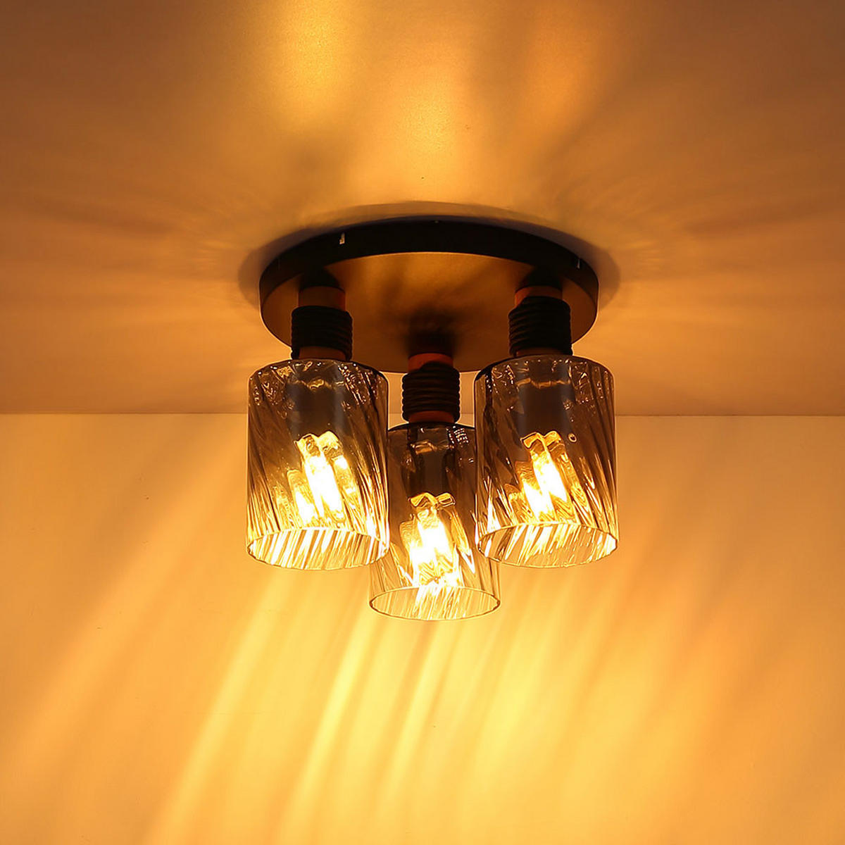 LED DECKENLEUCHTE Metall Rauchglas Schwarz - Schwarz, Holz (31.1/32/25.4cm) - Globo Lighting