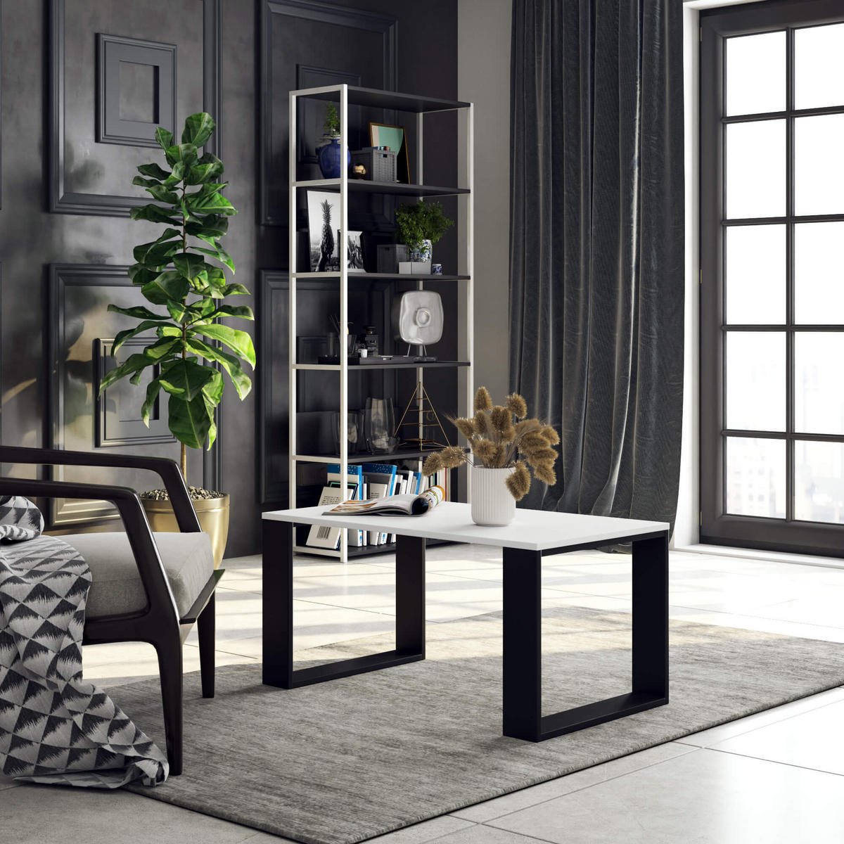 COUCHTISCH Weiß, Schwarz 45/92/53 - Schwarz/Weiß, Holzwerkstoff (53/92/45cm) - RAUMHIRSCH FURNITURE