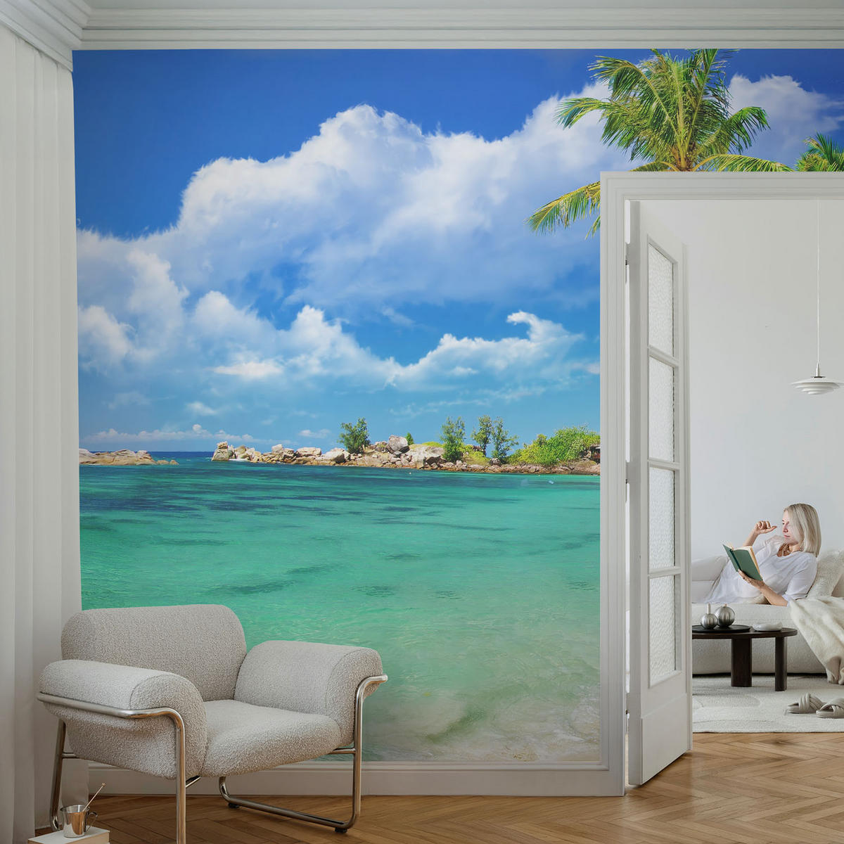 FOTOTAPETE 208x146 cm - Tropisches Paradies - Blau, Textil (208/146cm) - Wallfluent