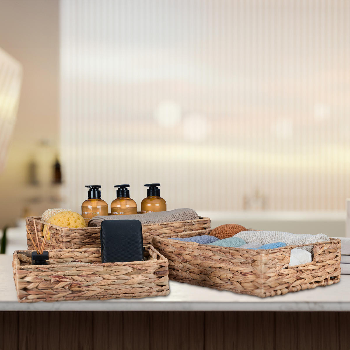 3xTABLETT - Hellbraun, Textil/Metall (40/12/30cm) - Relaxdays