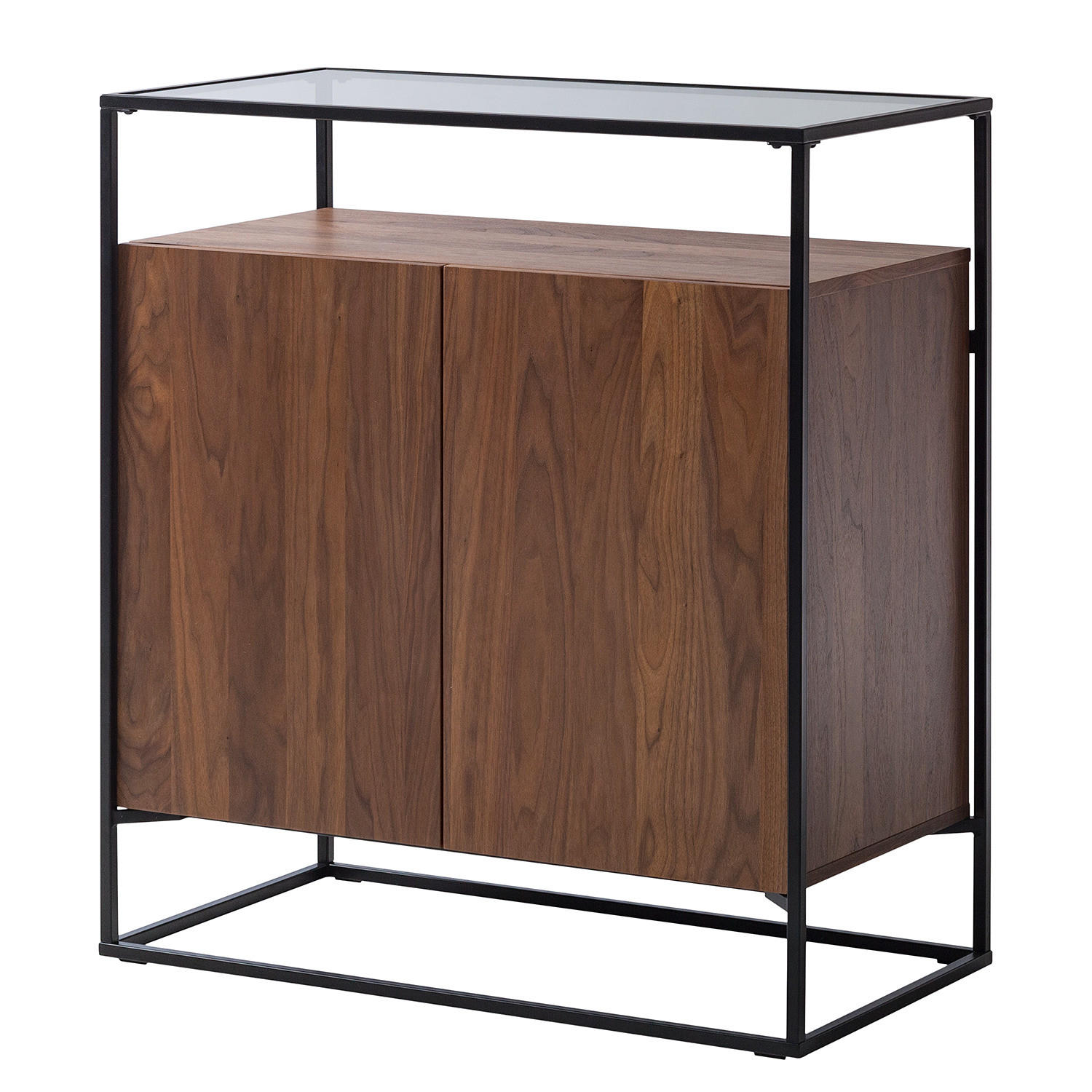 KOMMODE - Echtholzfurnier / Metall - Walnuss / Schwarz - Braun, Glas/Holzwerkstoff (84/92/45cm) - home24