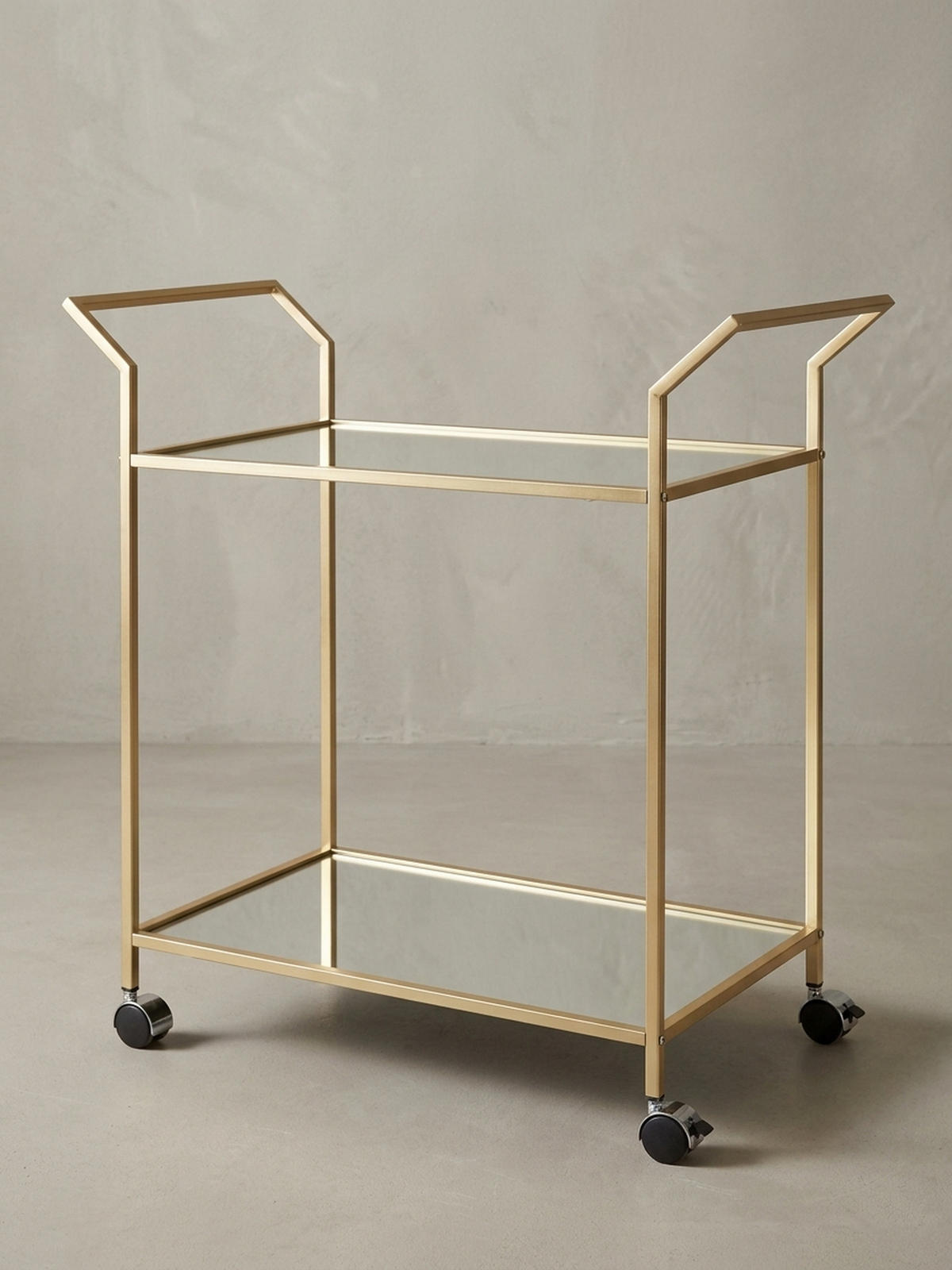 SERVIERWAGEN – Gold, Verspiegelte Ablagen, auf Rollen - Goldfarben, Glas/Metall (73/78/37cm) - KADIMA DESIGN