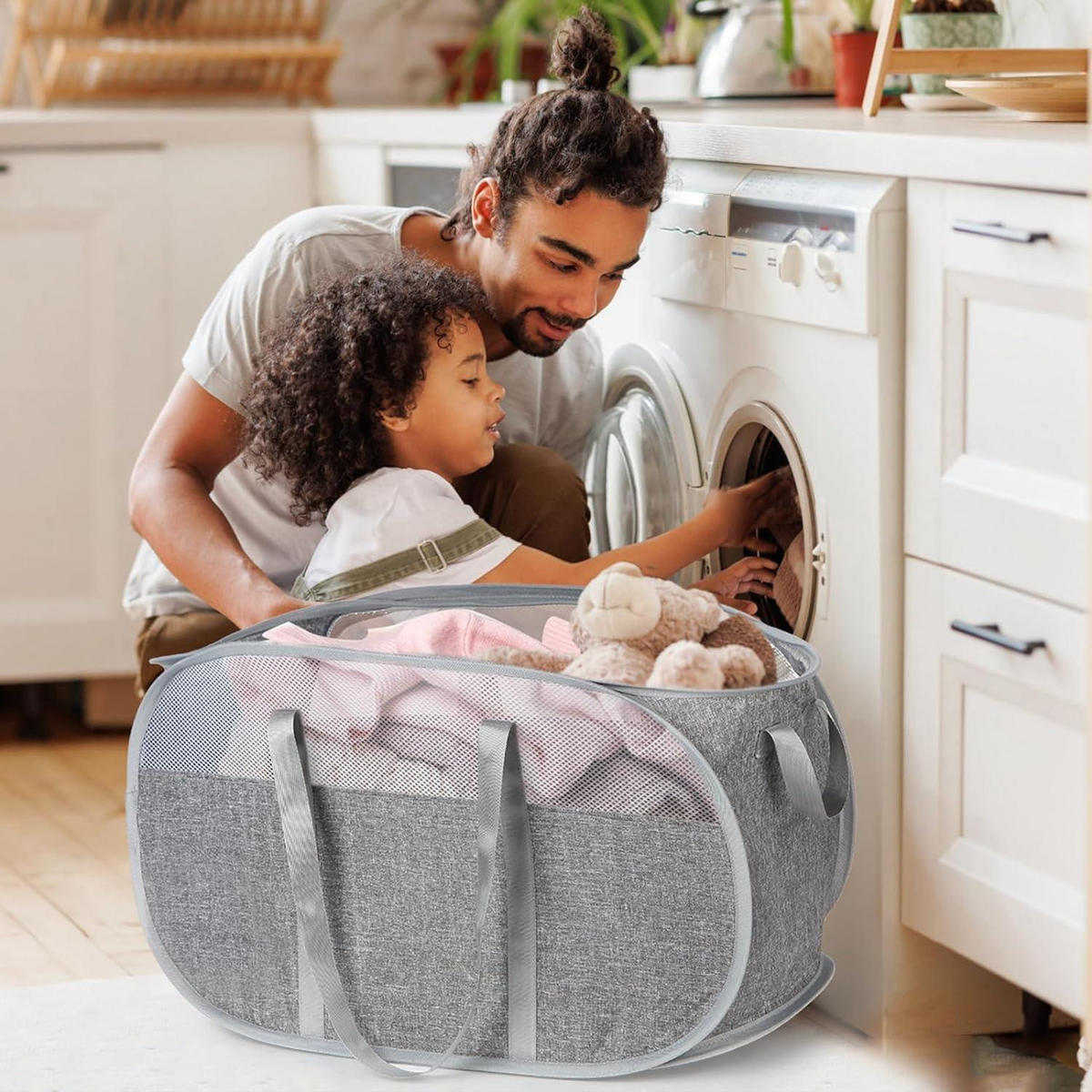 WÄSCHEKORB 2er-Pack faltbar Grau 65 Liter - Grau, Textil (35/33/58cm)