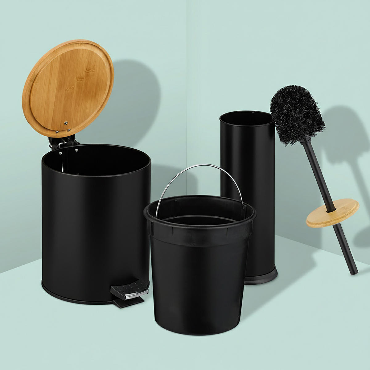 KÚPEĽŇOVÝ set - čierna, kov/drevo (20.5/26/25cm) - Relaxdays