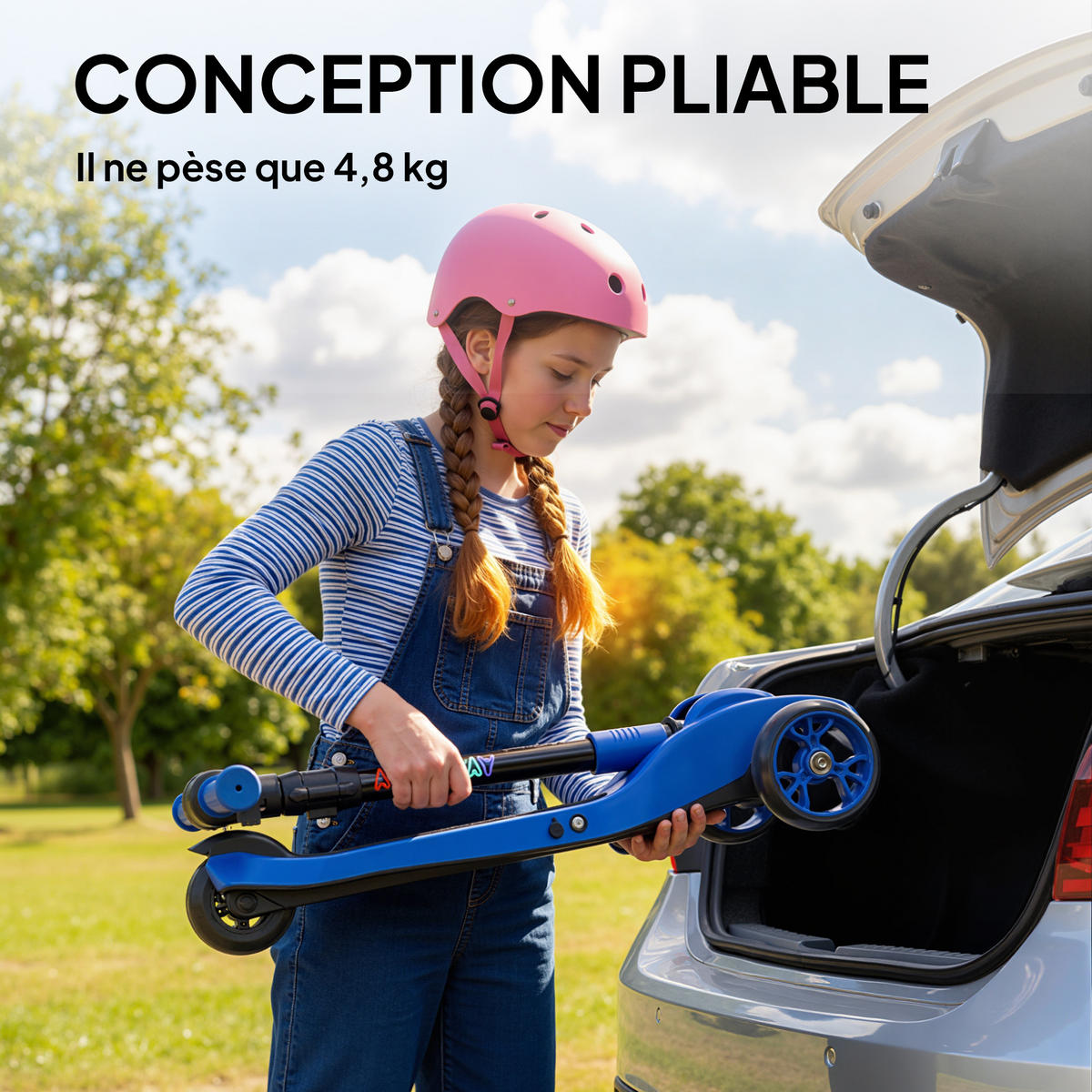 KINDERSCOOTER DE-16991 3 Räder klappbar mit LED Blau - Blau, Metall (64/29/83cm) - ComfortXL