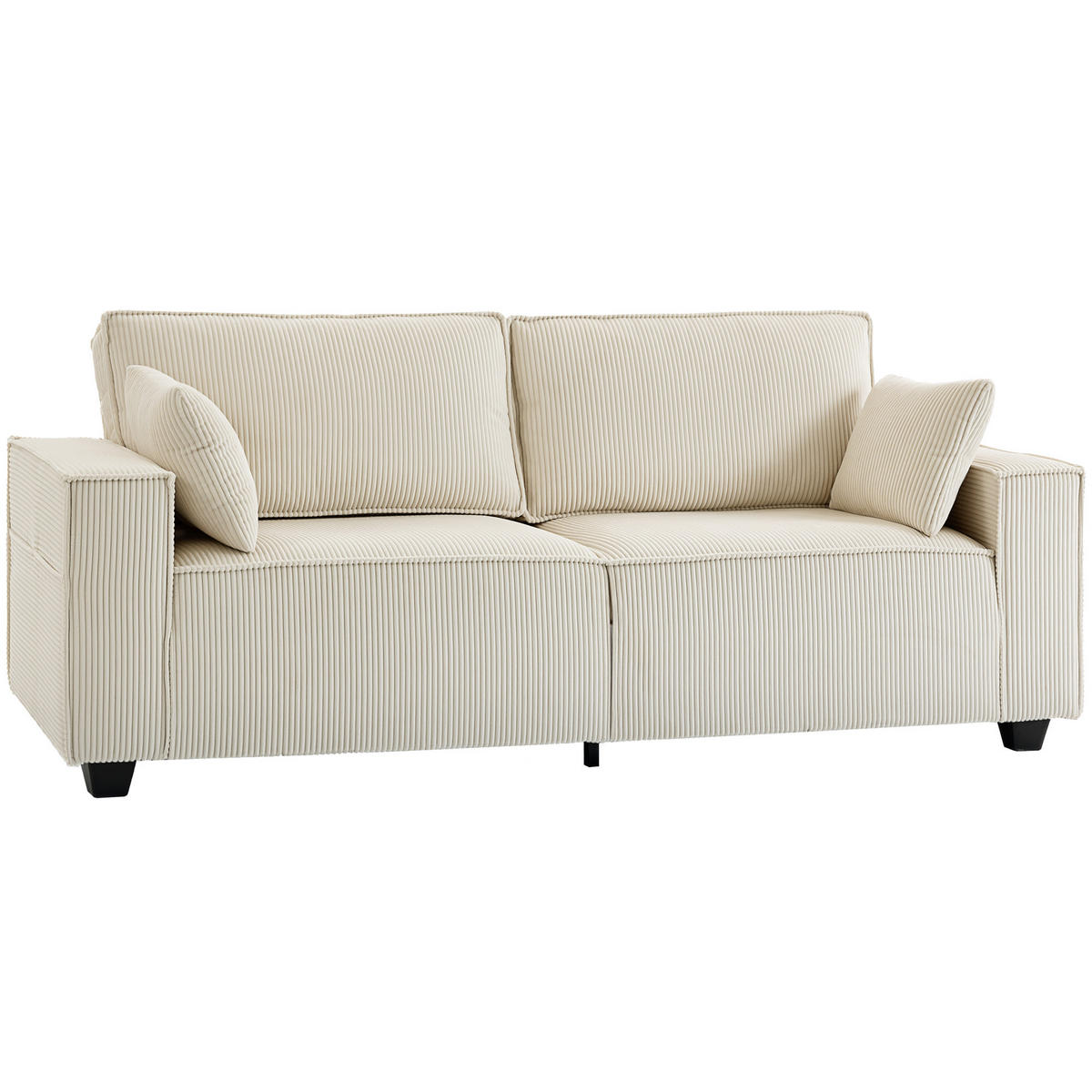 SOFA, 3-Sitzer, Cord, 218cm, Federkernkissen, beige - Multicolor, Holzwerkstoff (218/91/79cm) - FORIOUS
