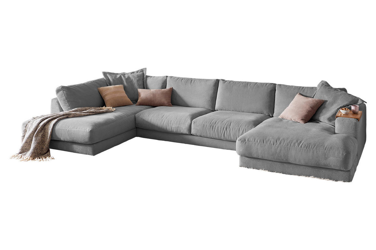 WOHNLANDSCHAFT MADELINE Grau Cord - Schwarz/Grau, Kunststoff/Textil (425/86/224cm) - KAWOLA