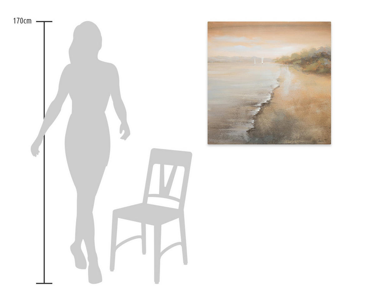OLEJOMAĽBA 80/80 cm, More a pláž - hnedá, drevo/textil (80/80cm) - KUNSTLOFT