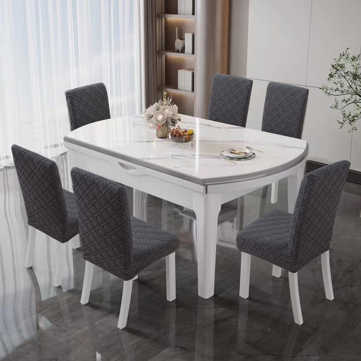 STUHLHUSSE Stretch Stuhlbezug 1 Stück - Dunkelgrau, Textil (18/25cm) - Kaket