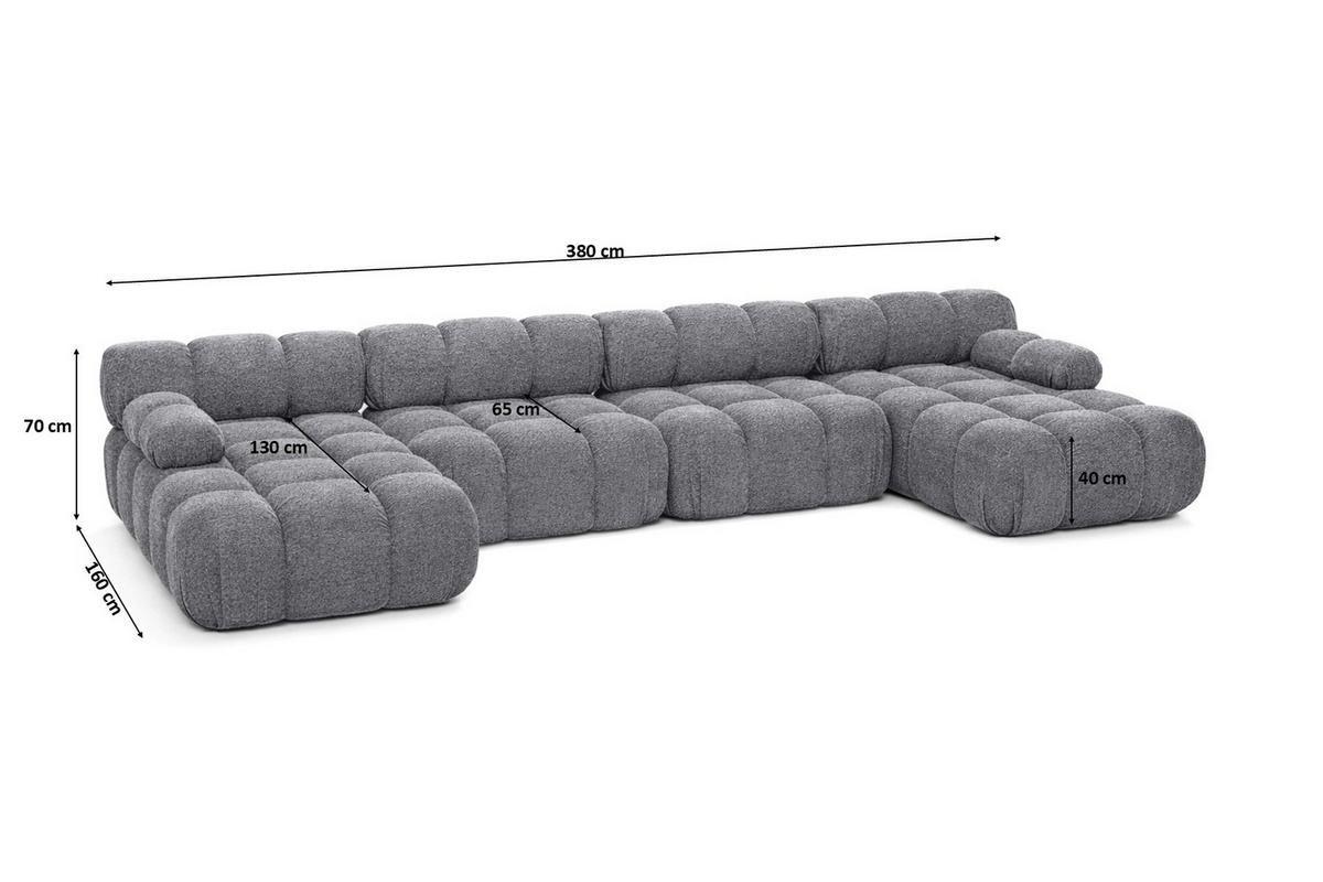 ECKSOFA U-Form XL, Stoff Bouclé Abriamo, Dunkelgrau, Selia U XL - Dunkelgrau, Holz (380/70/160cm) - Kaiser Möbel