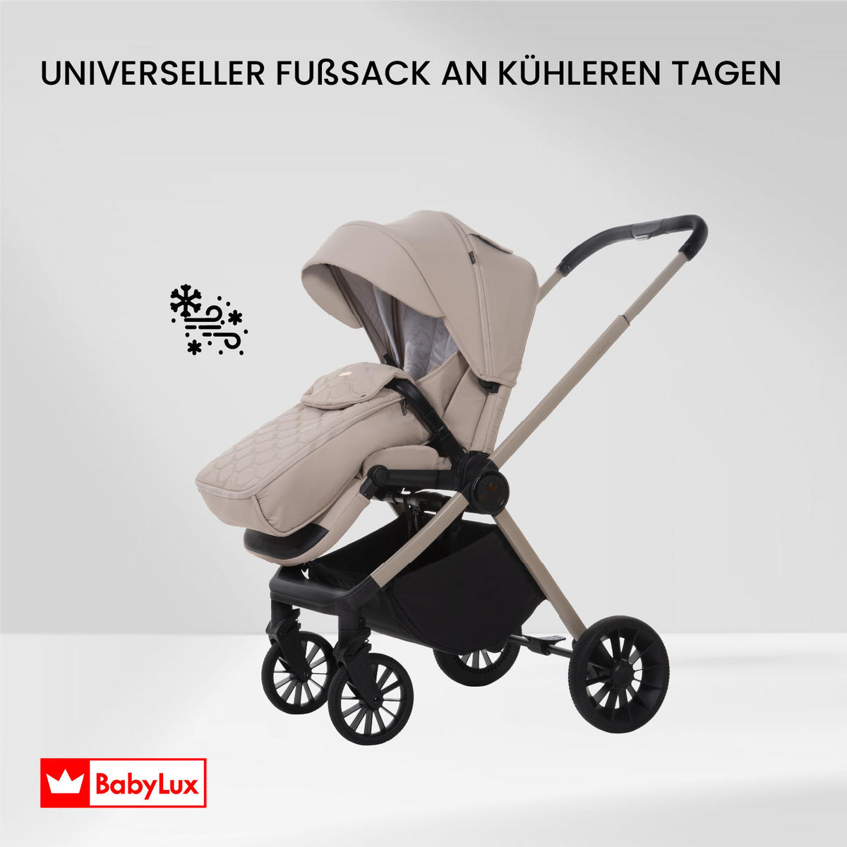 BUGGY Scale, Klein und Leicht, Teleskopische Führung, Kompakt Faltbar, Wickeltasche, Reisetasche - Beige/Schwarz, Textil/Metall (58/100cm) - BabyLux