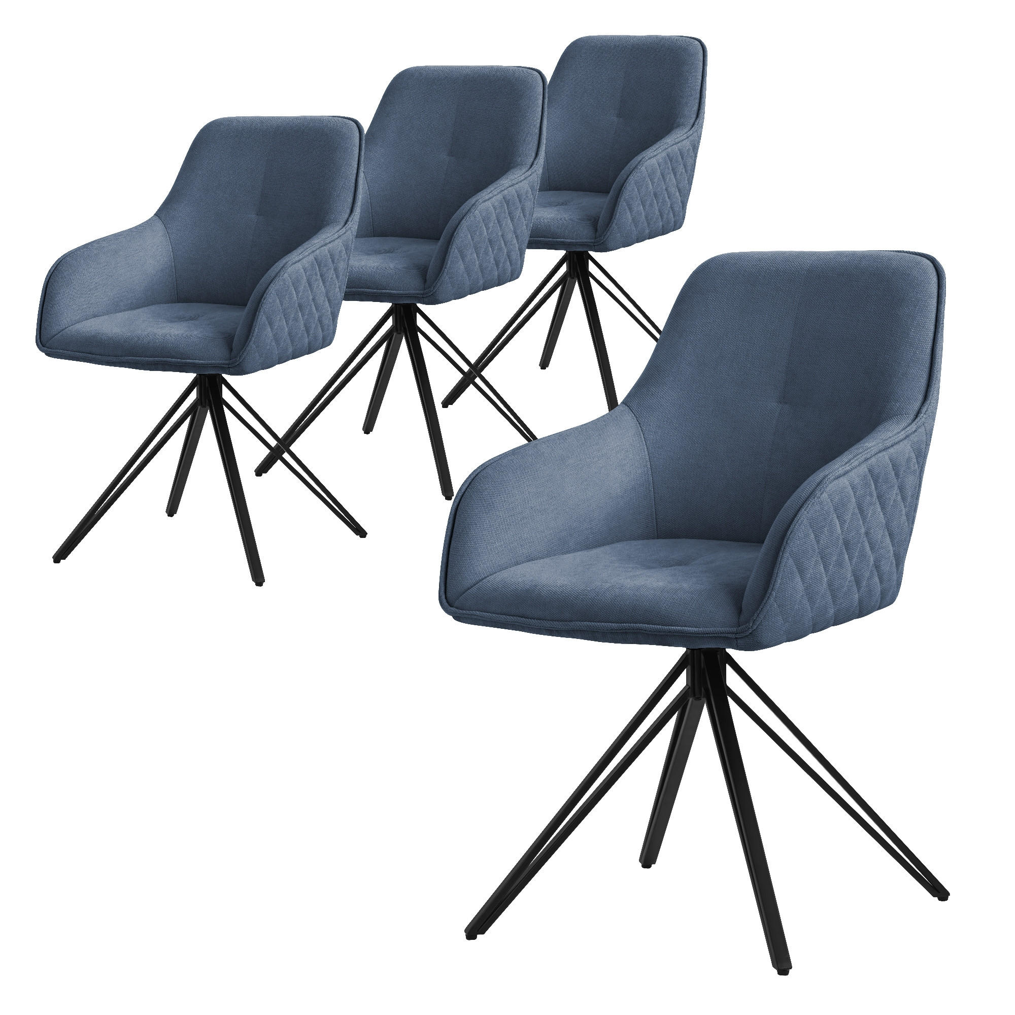 ML-DESIGN JÍDELNÍ ŽIDLE, sada 4 ks, otočné, modrá tkanina