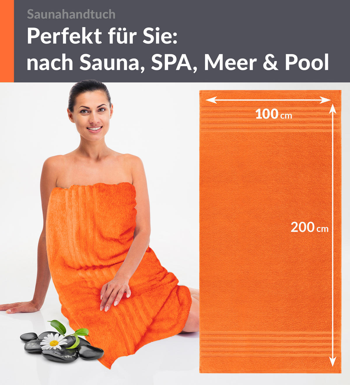 BADETUCH London Clementinen Orange 100x200 cm - Orange, Textil (100/200cm) - Lashuma