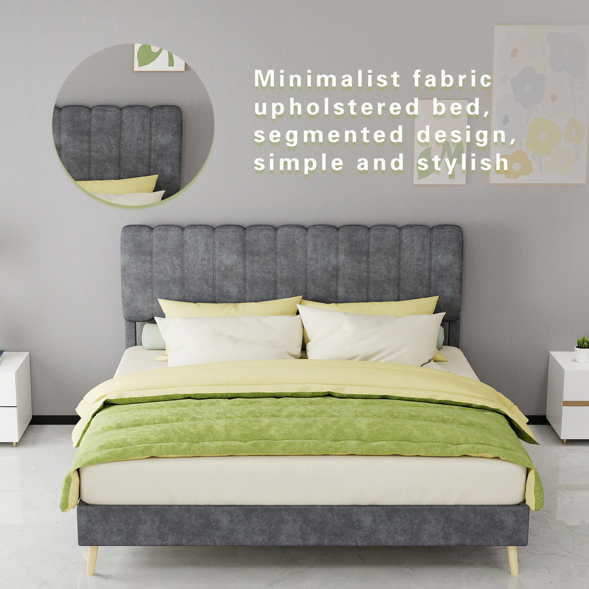 BETT mit hohem Kopfteil 160x200 cm Stoff Grau - Grau, Metall (160/200cm) - Meubliv