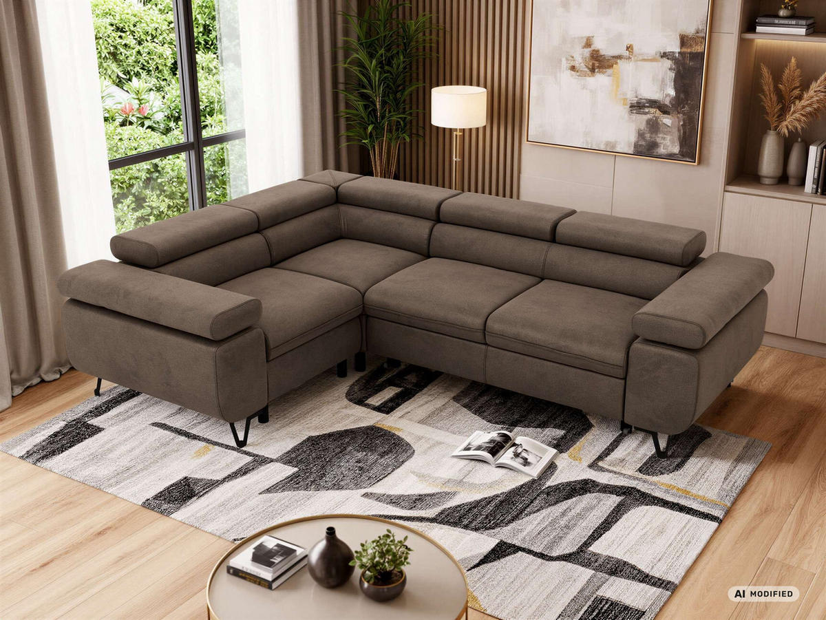 ECKSOFA FALCO L - Braun Velvet - Links Seite - Dunkelbraun/Schwarz, Textil/Metall (197/268cm) - MKS