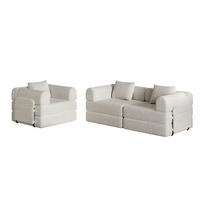 SCHLAFSOFA aus Chenille Khaki 2-in-1 mit Armlehnen-Ablagefach und Stahlrahmen - Naturfarben, Textil (94/49.5/181.6cm) - Modfu