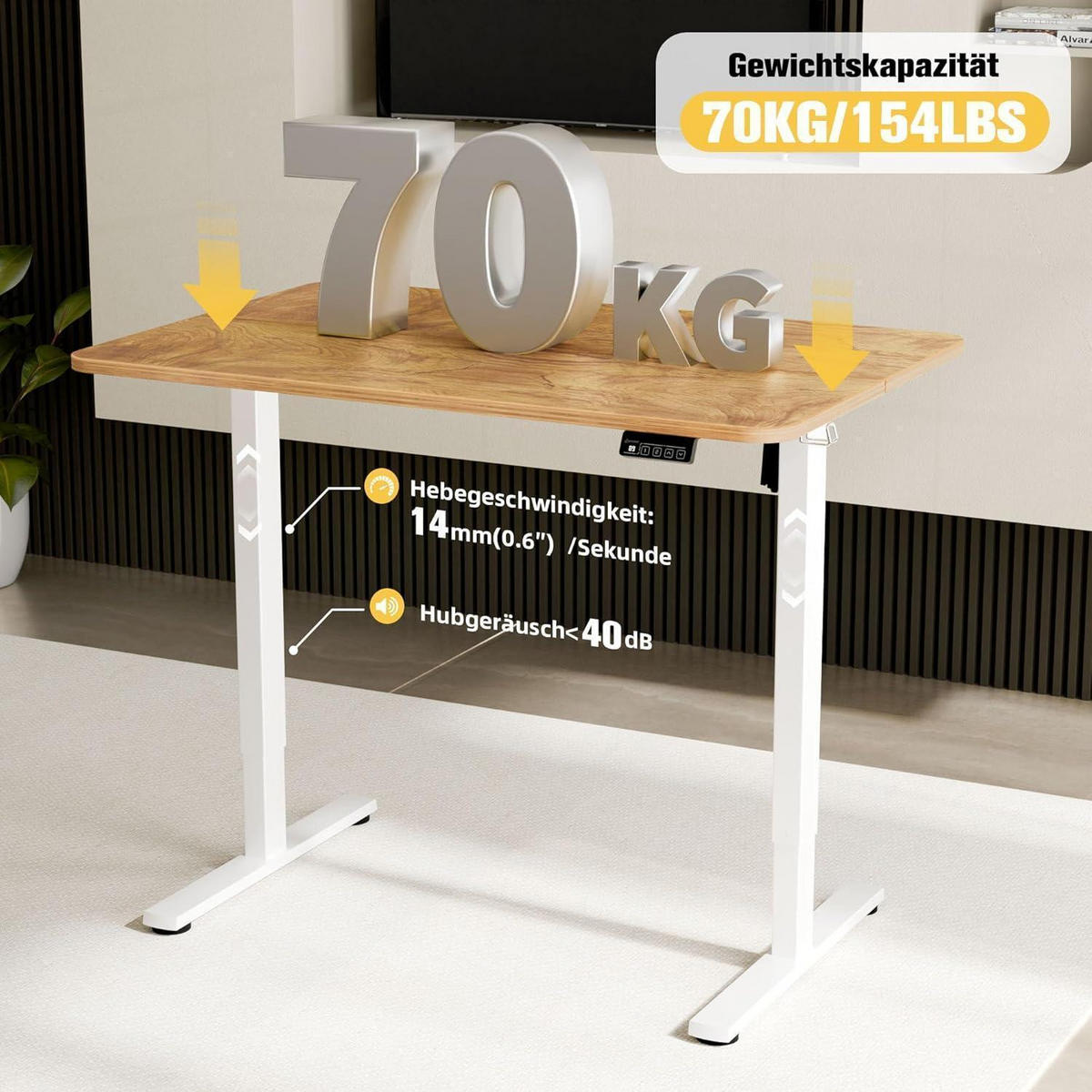 SCHREIBTISCHGESTELL elektrisch höhenverstellbar mit Memory-Funktion Weiß - Weiß, Metall (170/60/129cm)