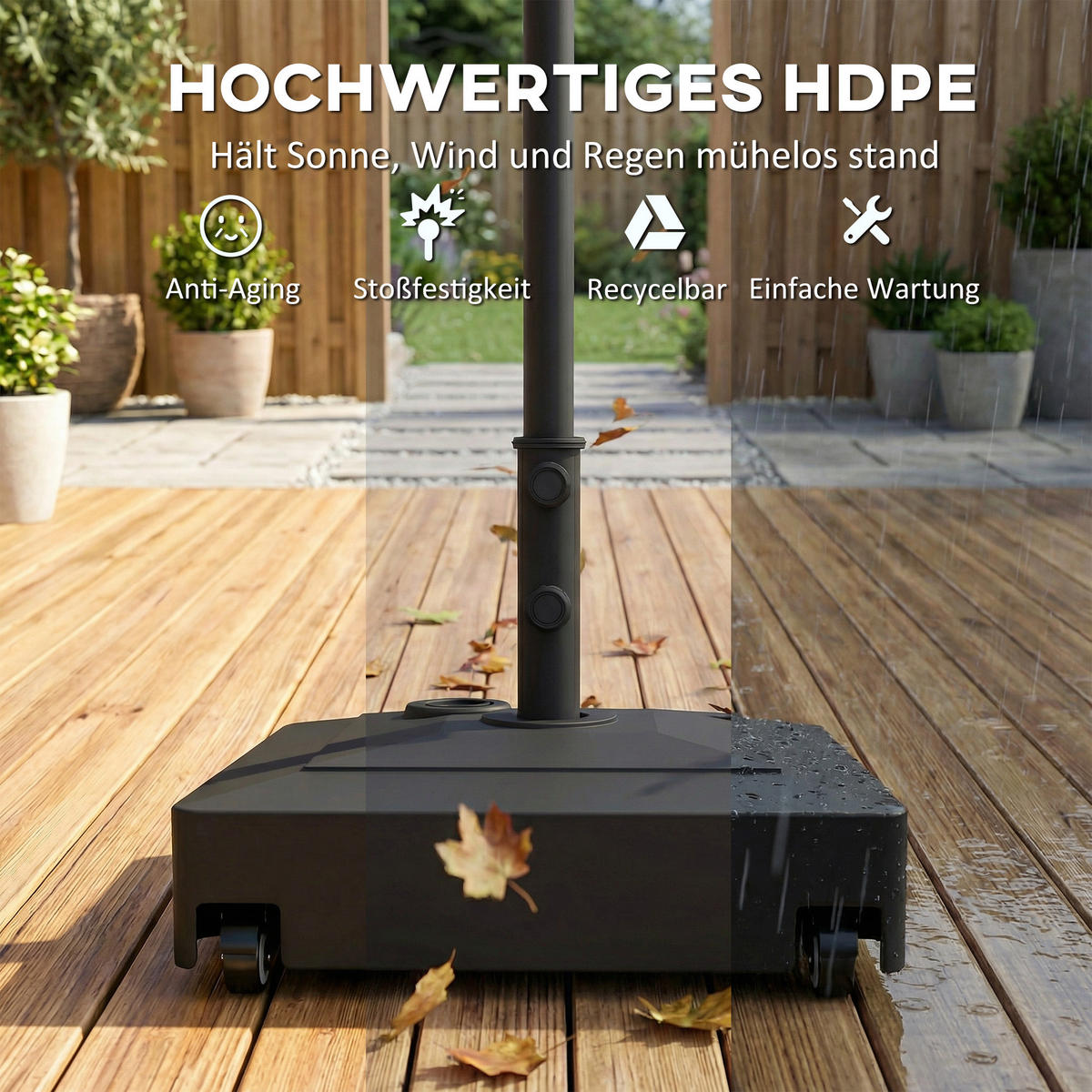 SONNENSCHIRMSTÄNDER HDPE Metall Schwarz - Schwarz, Kunststoff (54.5/54.5cm) - Outsunny