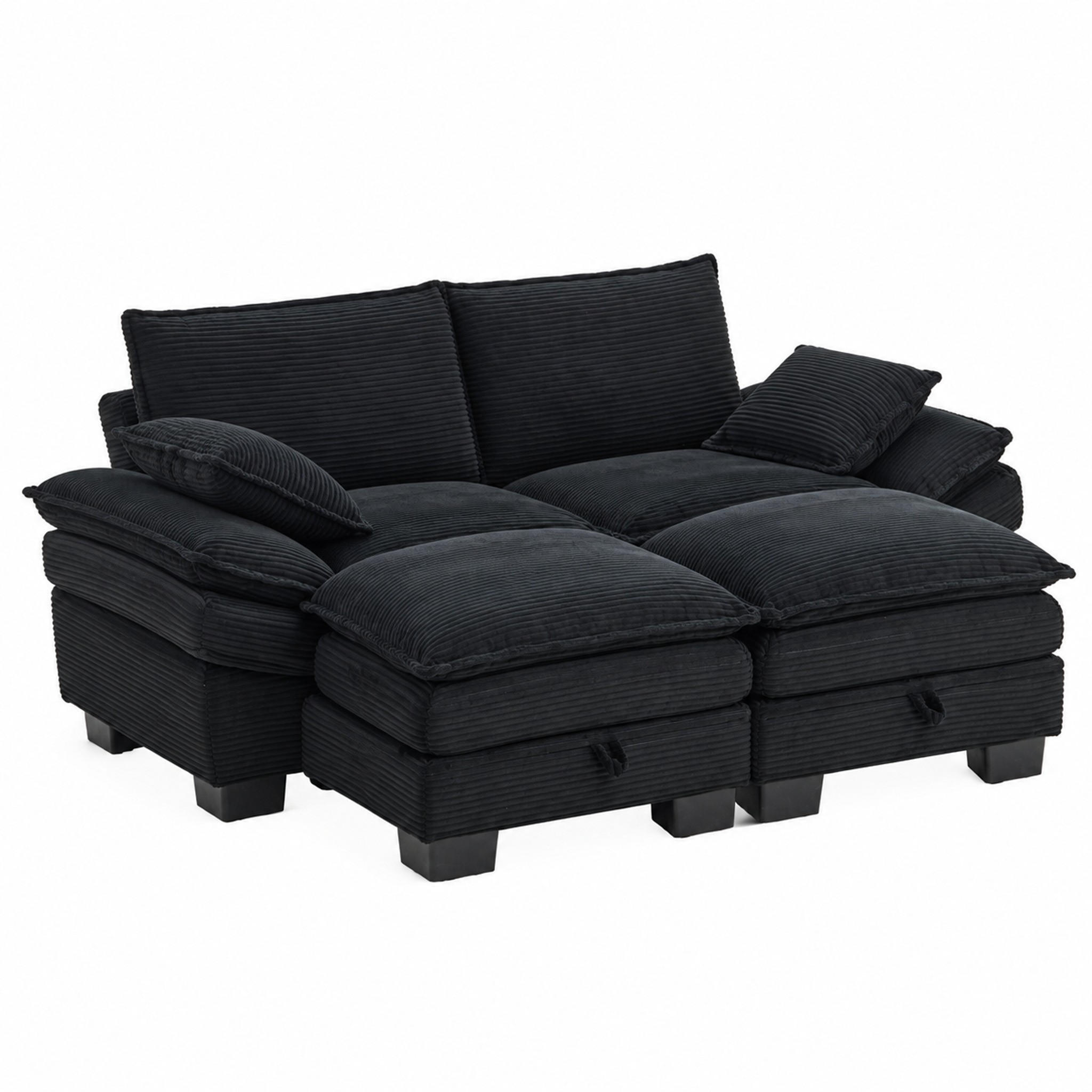 SOFA modular 190 x 132 cm Cord Black 3-tlg. - Schwarz, Kunststoff (132/84/190.1cm) - Meubliv