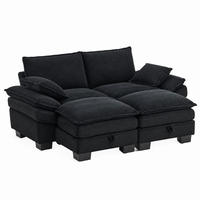 SOFA modular 190 x 132 cm Cord Black 3-tlg. - Schwarz, Kunststoff (132/84/190.1cm) - Meubliv