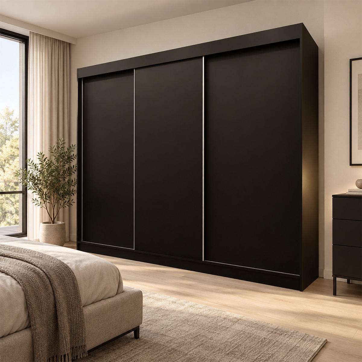 KLEIDERSCHRANK Steria 240 cm Schwarz Griffe silber - Schwarz, Holzwerkstoff (240/216/61cm) - KS Home Concept