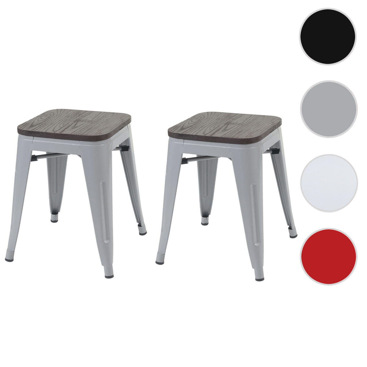HOCKER 2er-Set inkl. Holz-Sitzfläche Metall, Industriedesign, stapelbar Grau - Grau, Metall (39/45.5/39cm) - PROREGAL