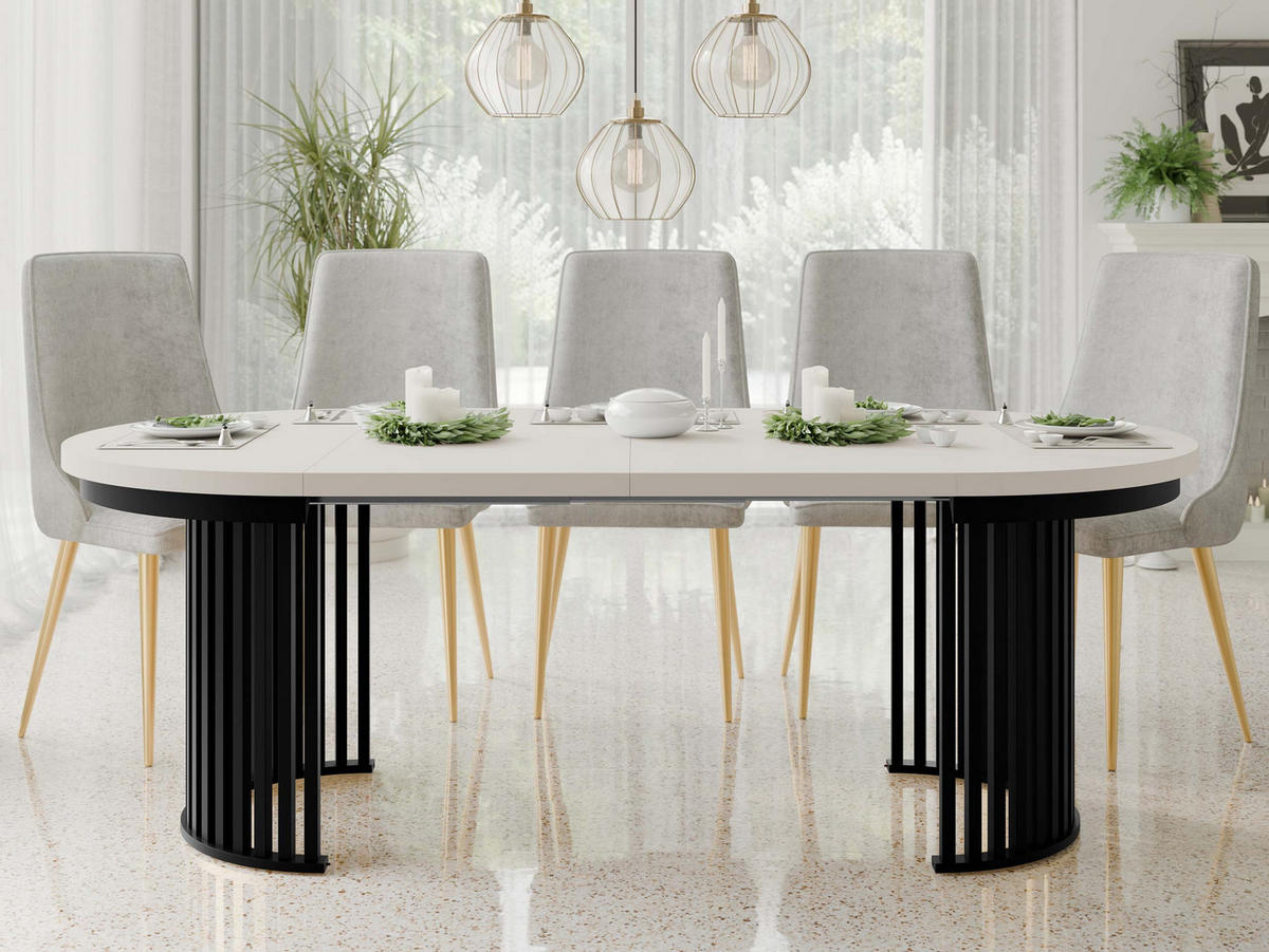 ESSTISCH ausziehbar Komo - Kaschmir/Schwarz, Holz/Holzwerkstoff (100/100/76cm) - MIRJAN24